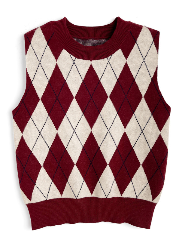 Angelic pretty Chelseaアーガイルニットカーディガン ワイン アーガイル柄ニットカーディガン×ノースリーブトップスアンサンブル