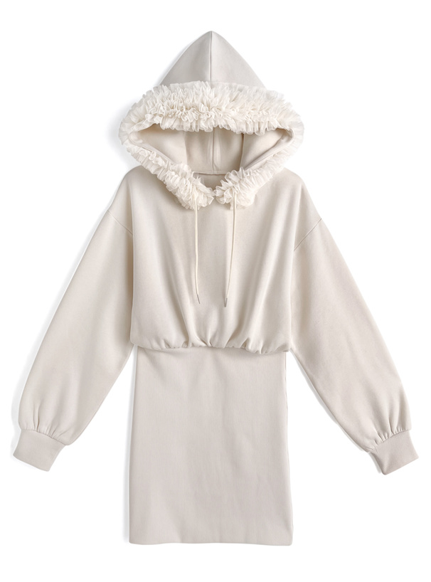 チュールフリルスウェットミニワンピース