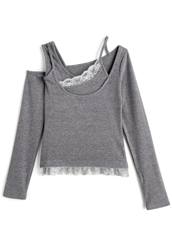 アシンメトリーレースリブトップス