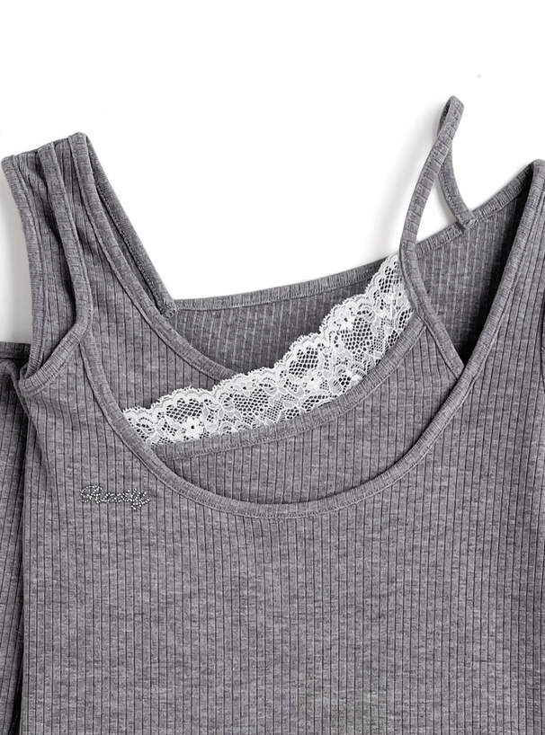 アシンメトリーレースリブトップス