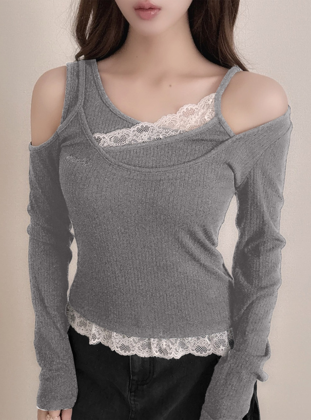 アシンメトリーレースリブトップス