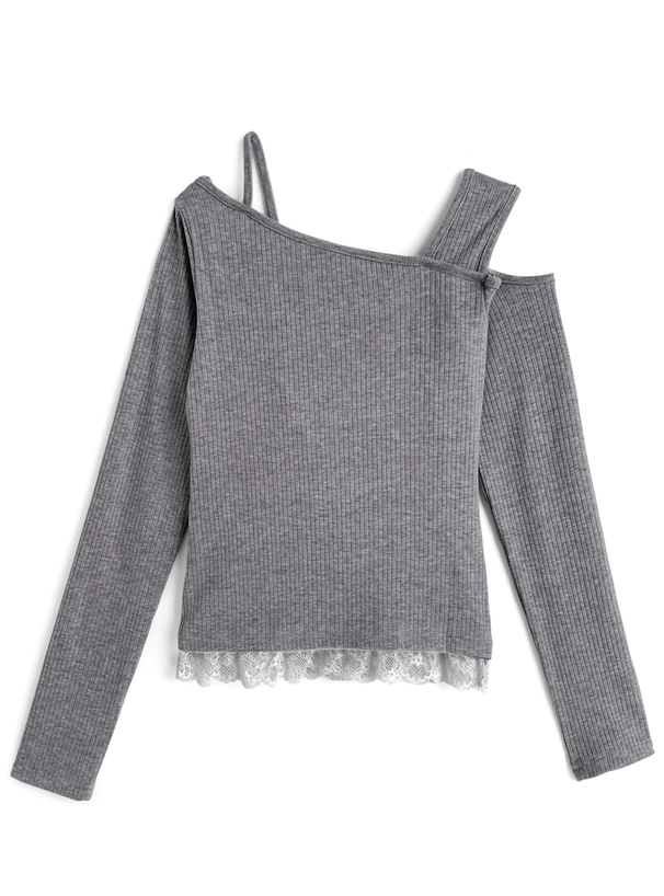アシンメトリーレースリブトップス