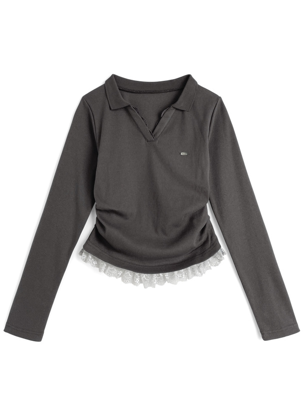 スキッパーレースリブトップス