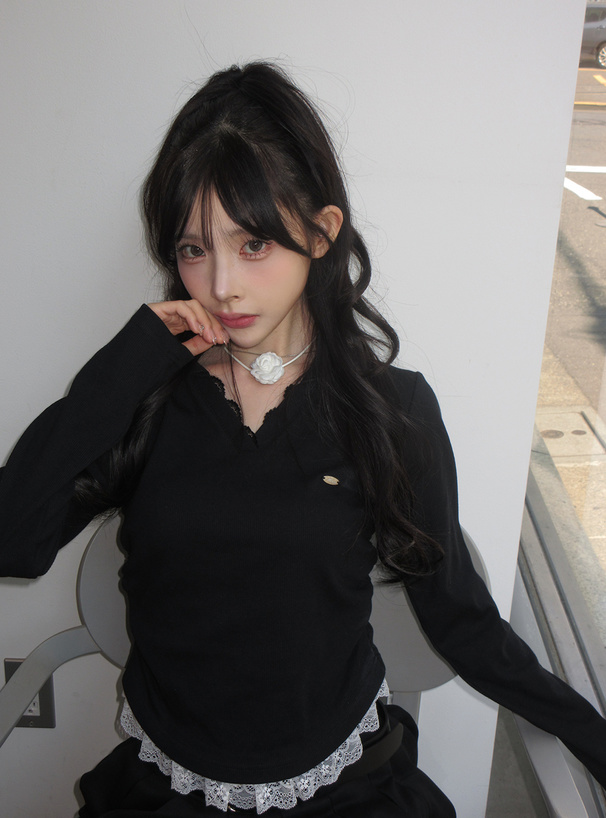 スキッパーレースリブトップス