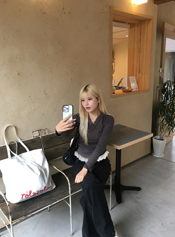 スキッパーレースリブトップス