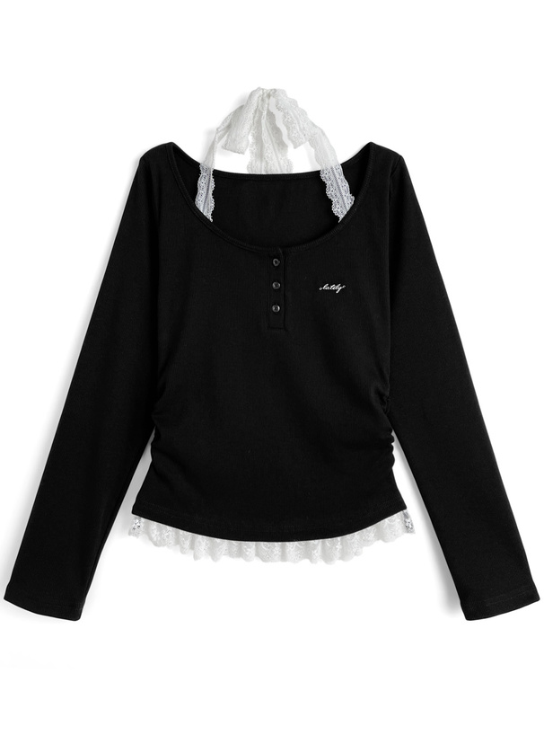 ホルターネックレイヤード風リブトップス