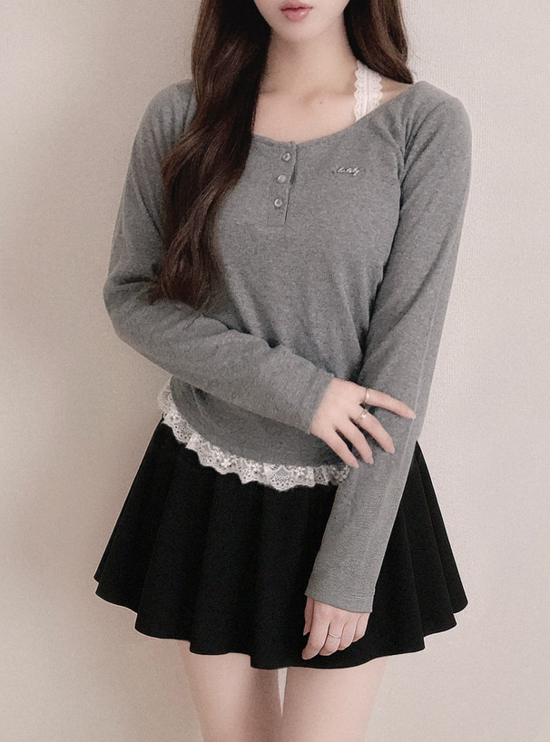 ホルターネックレイヤード風リブトップス