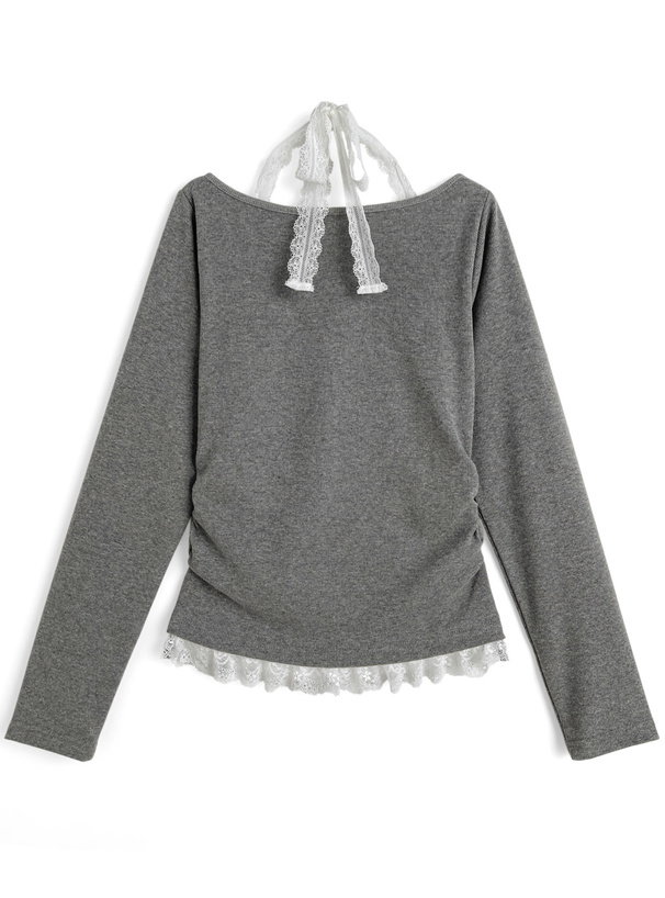 ホルターネックレイヤード風リブトップス