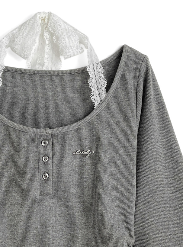 ホルターネックレイヤード風リブトップス