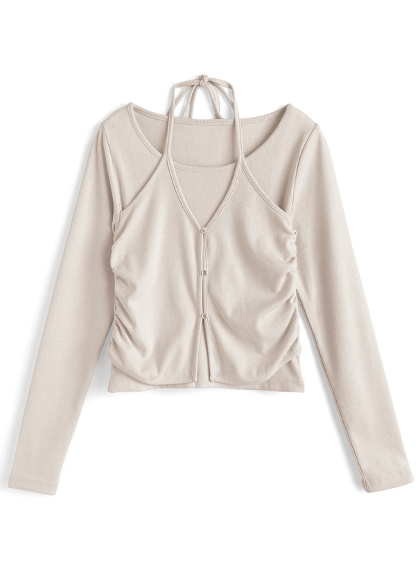 レイヤード風ホルターネックリブトップス