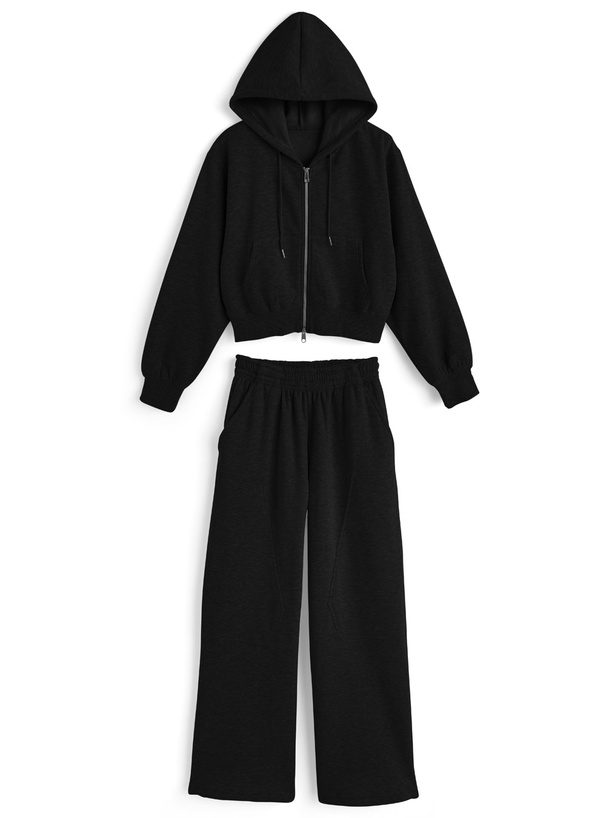 ダブルジップパーカー×2Wayワイドパンツスウェットセットアップ