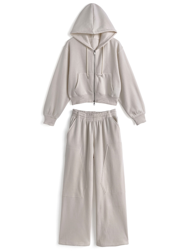 ダブルジップパーカー×2Wayワイドパンツスウェットセットアップ