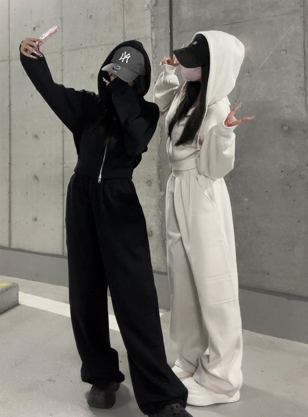 ダブルジップパーカー×2Wayワイドパンツスウェットセットアップ