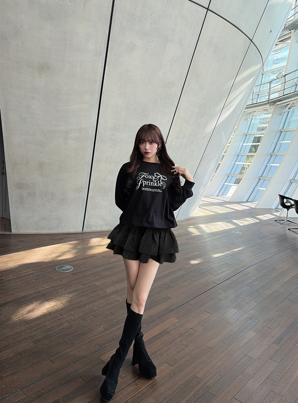 インパン裏地付きドット柄ティアードミニスカート[tu1861