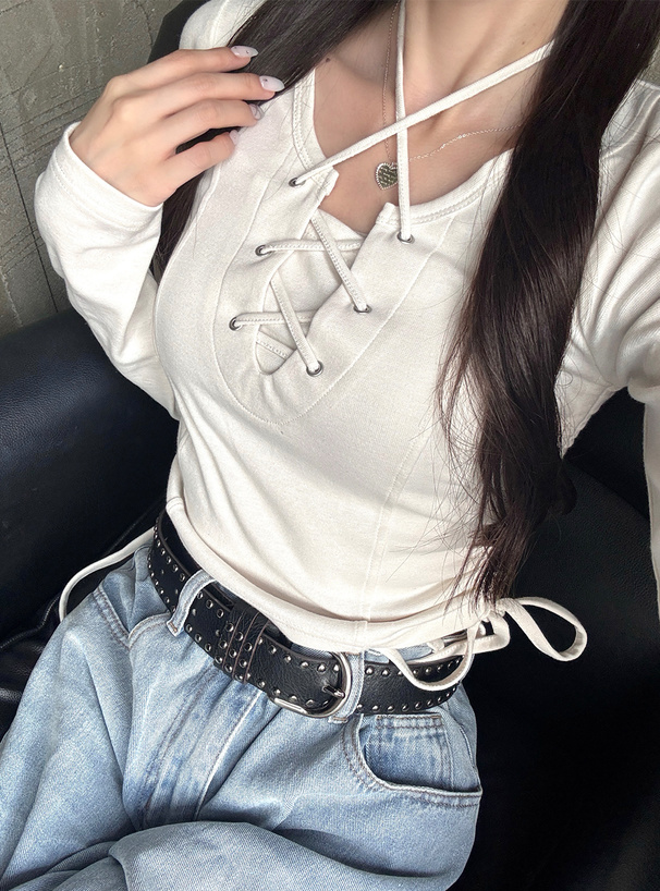 レースアップサイドドロストトップス