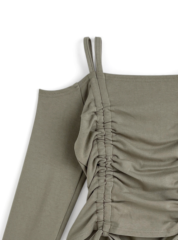 ドロストリボンオフショルダーリブトップス[tu1874] | レディース