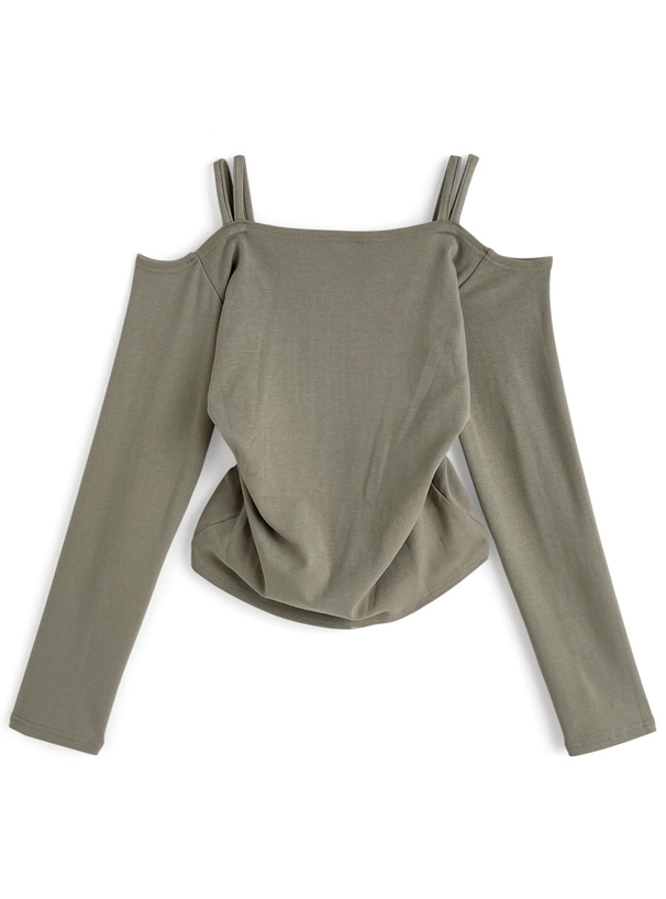 ドロストリボンオフショルダーリブトップス