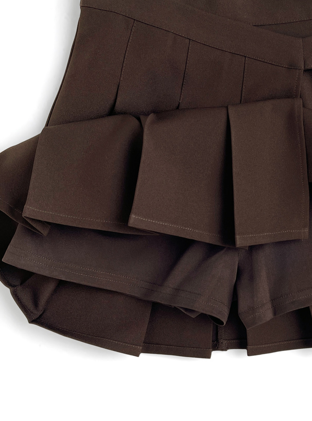 インパン裏地付きベルトラッププリーツミニスカート[tu1878