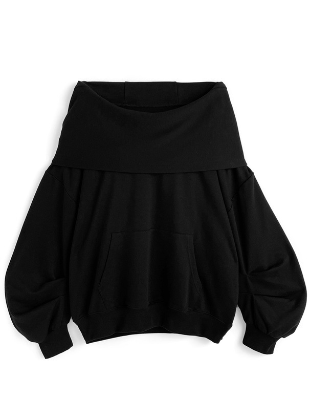 フード付きオフショルダーパーカー