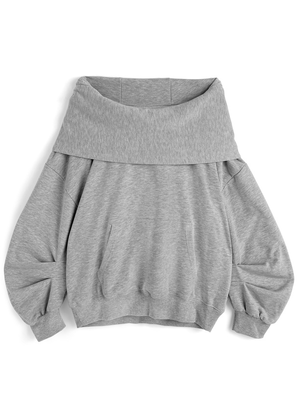 フード付きオフショルダーパーカー