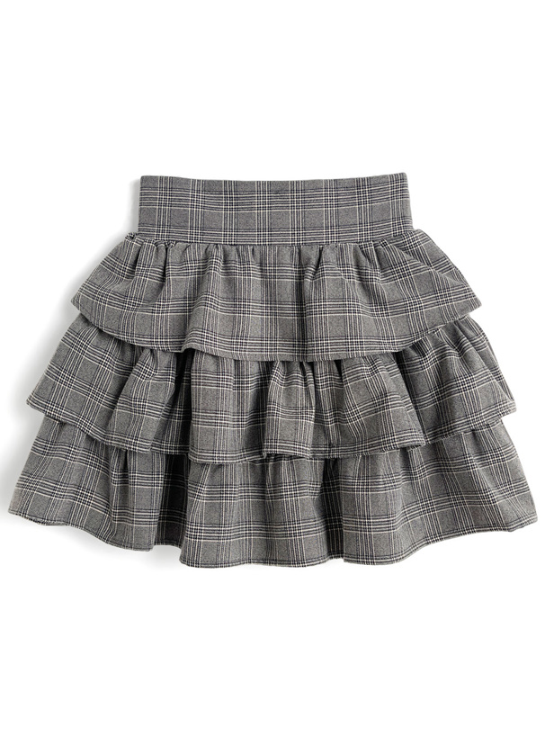 インパン裏地付きグレンチェック柄ティアードミニスカート[tu1882]