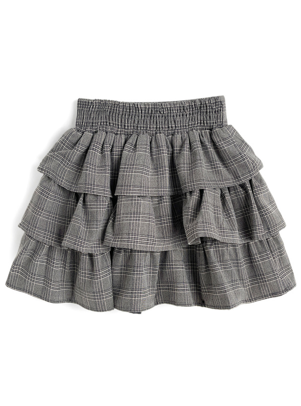 インパン裏地付きグレンチェック柄ティアードミニスカート[tu1882