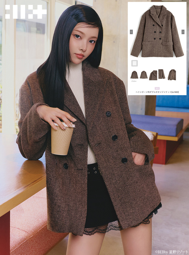 ILLIT アイリット BEB ヘリンボーン柄ダブルボタンジャケット[tu1883