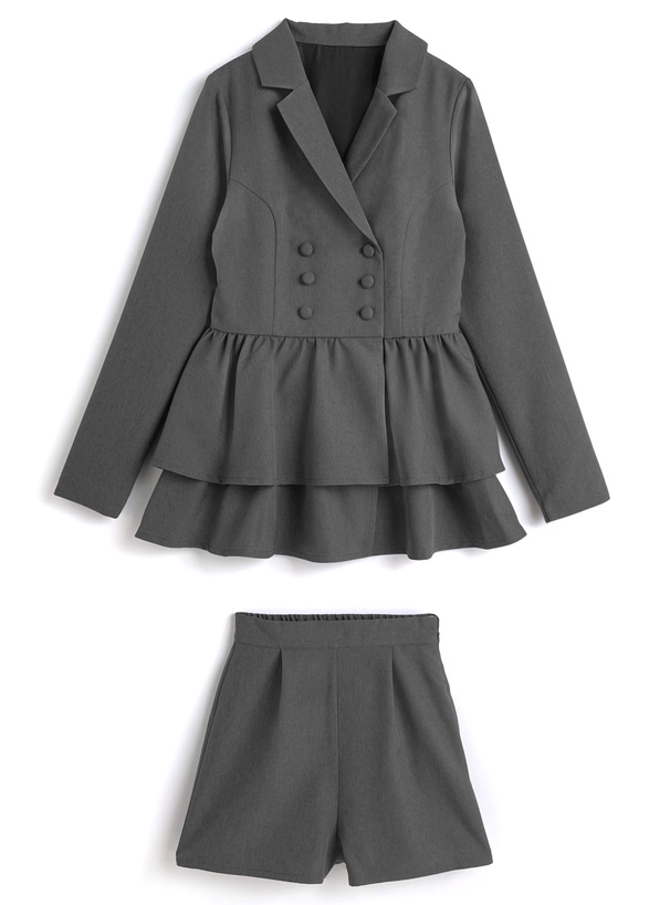 ティアードフリルダブルジャケット×ショートパンツセットアップ[tu1884