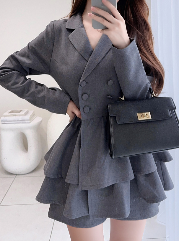 ティアードフリルダブルジャケット×ショートパンツセットアップ[tu1884