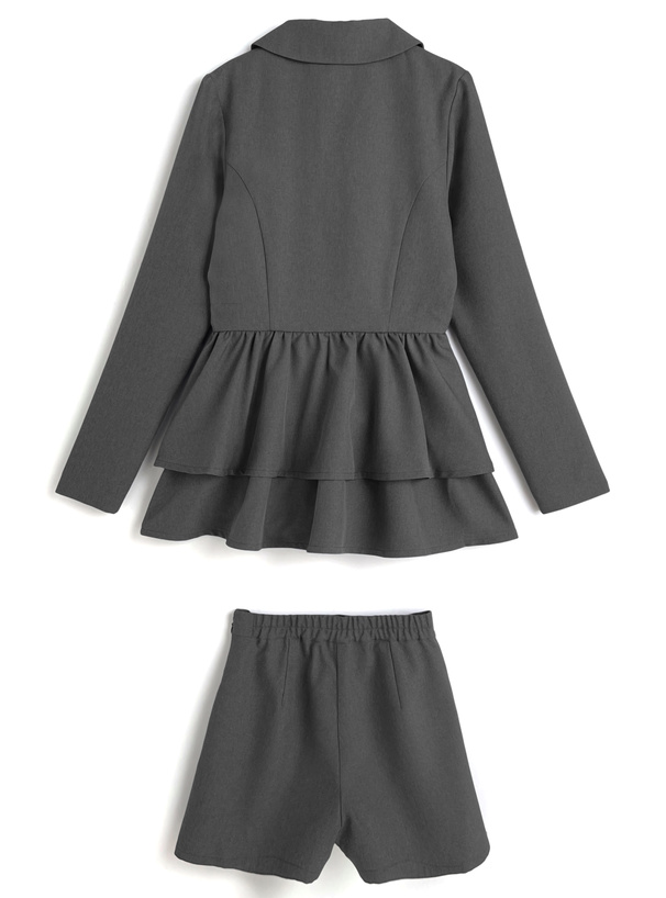 ティアードフリルダブルジャケット×ショートパンツセットアップ[tu1884