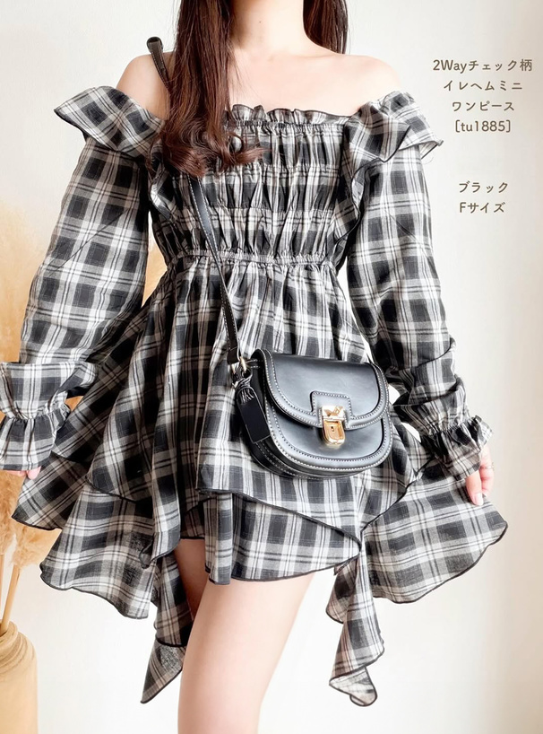 2Wayチェック柄イレヘムミニワンピース[tu1885] | レディース