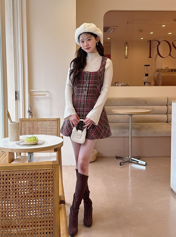 ツイードチェックノースリーブミニワンピース[tu1888] | レディース
