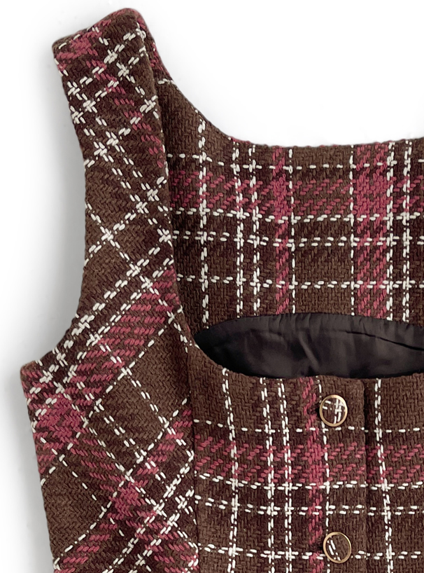 ツイードチェックノースリーブミニワンピース[tu1888] | レディース