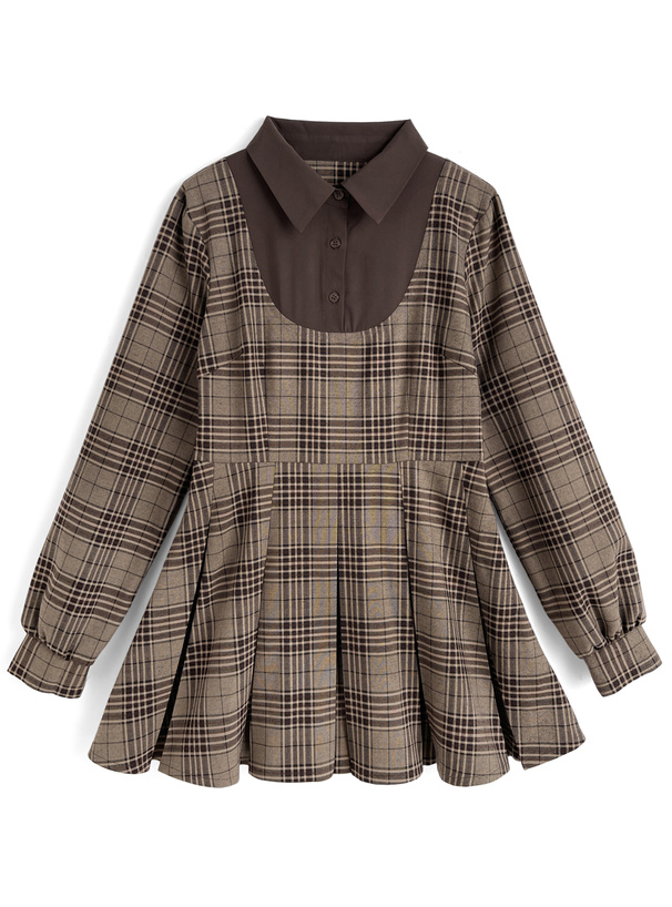 チェック柄リボン付き半袖ミニワンピース ツイードチェックショルダーリボンミニワンピース[tu1417