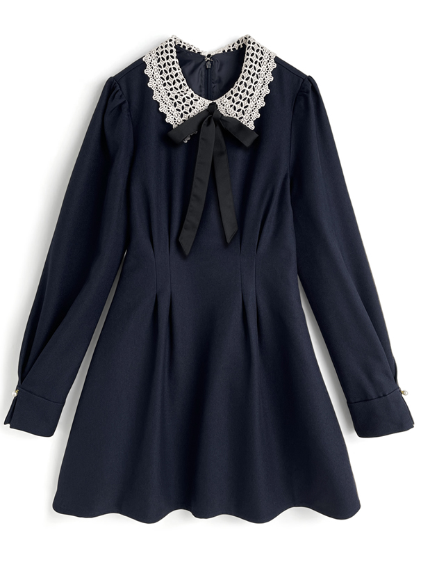 リボン付きレース襟ミニワンピース[tu1893]