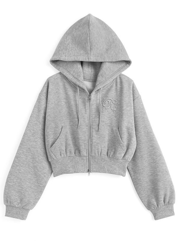 ラインストーンロゴパーカー×プリーツミニスカートスウェット