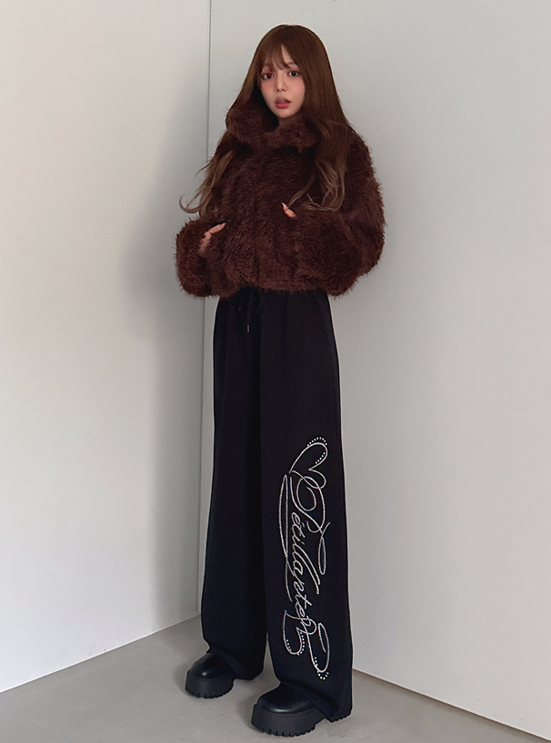 ラインストーンスウェットカーブパンツ