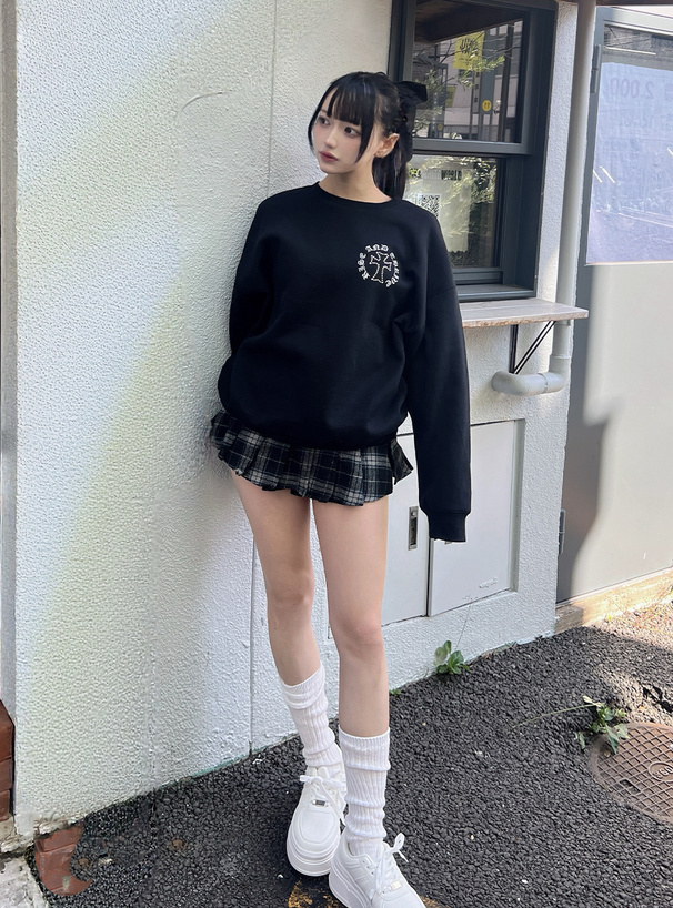 サークルロゴプリントラインストーンスウェットトップス