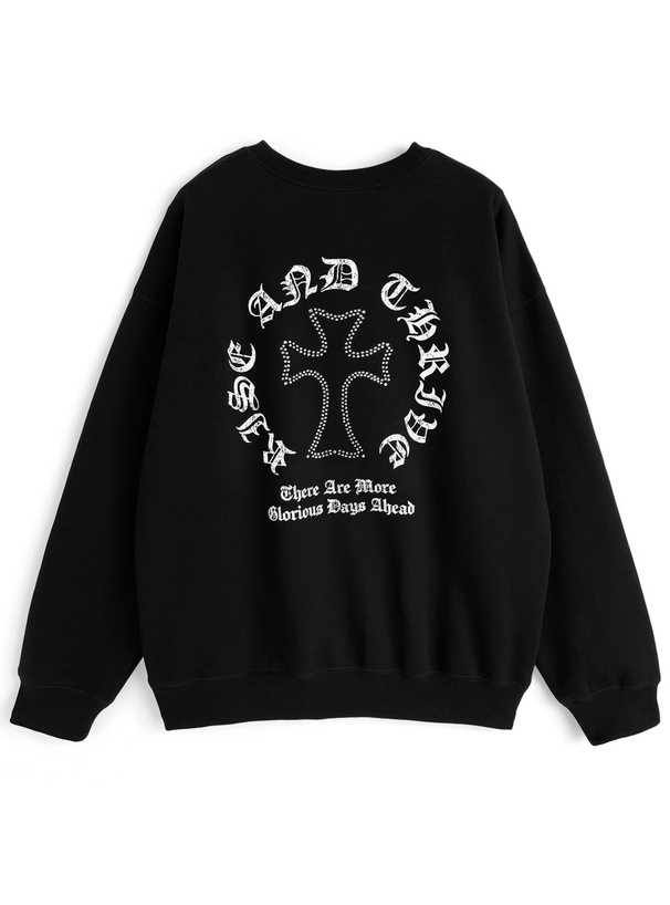 サークルロゴプリントラインストーンスウェットトップス