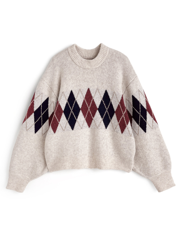 アーガイル柄ニットトップス