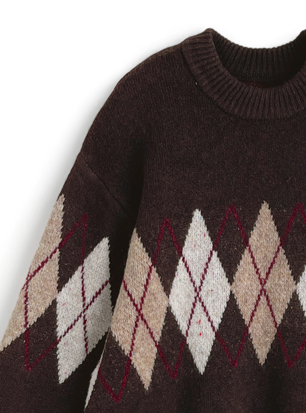 アーガイル柄ニットトップス