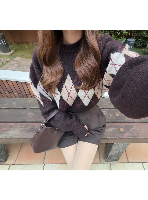 アーガイル柄ニットトップス