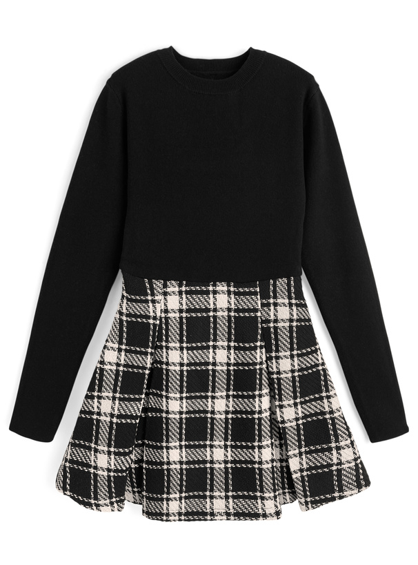 チェック柄ドッキングニットミニワンピース[tu1906]