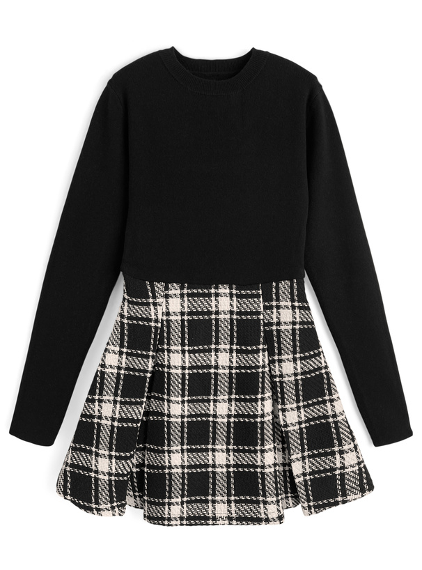 チェック柄ドッキングニットミニワンピース[tu1906] | レディース