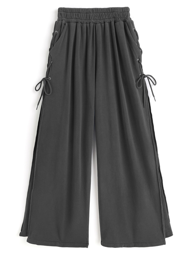 レースアップスウェットワイドパンツ