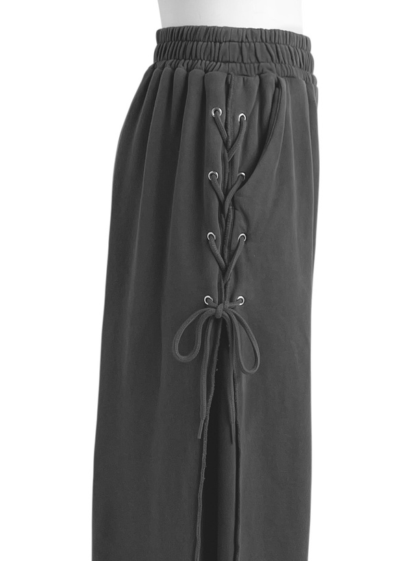 レースアップスウェットワイドパンツ