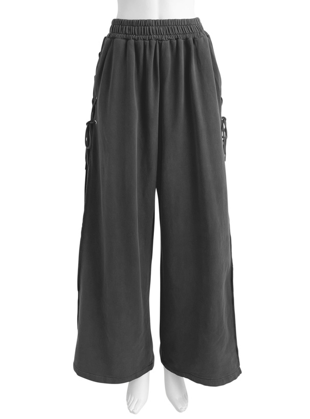 レースアップスウェットワイドパンツ