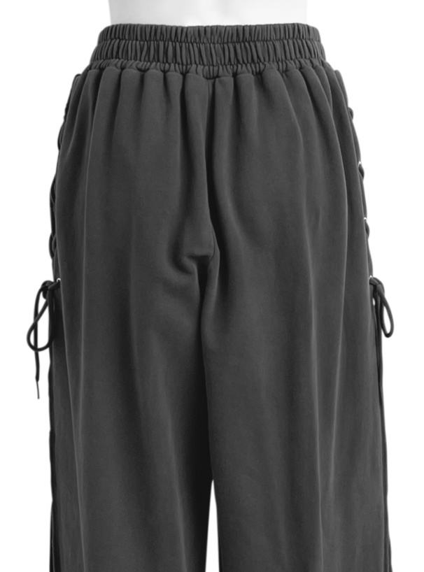 レースアップスウェットワイドパンツ