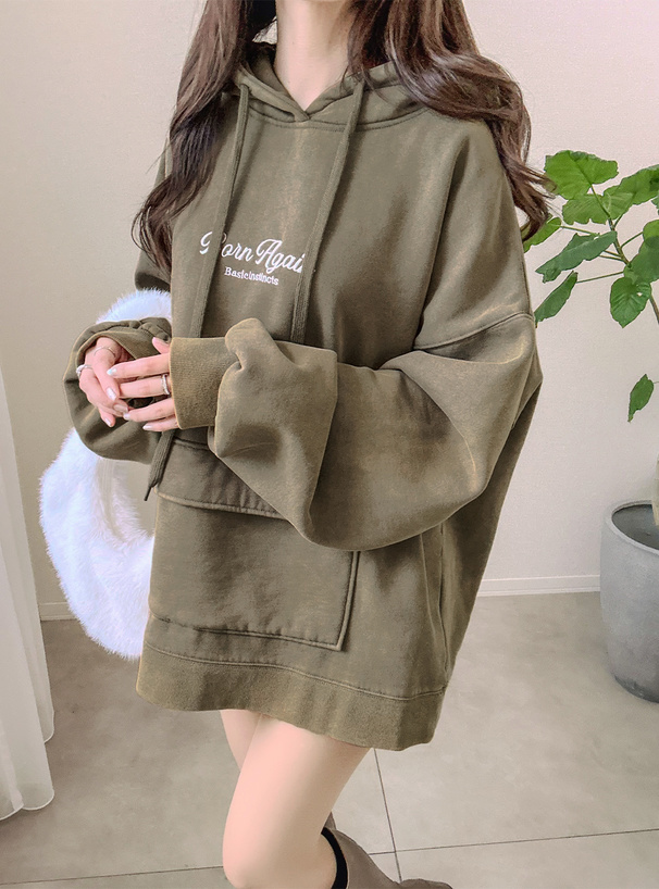 ロゴ刺繍ポケットスウェットパーカー[tu1909] | レディース