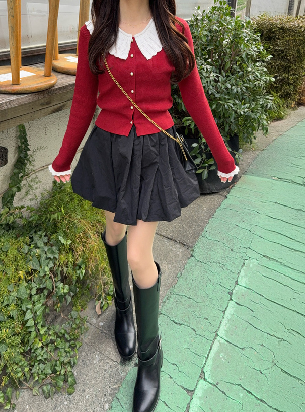 フリルリブニットカーディガン